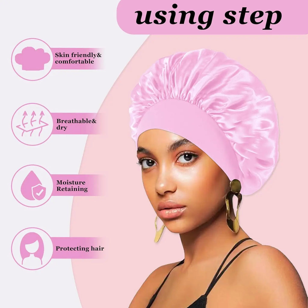 Bonnets en satin de soie pour femmes et hommes - Bonnet élastique à large bande pour cheveux bouclés - Bonnet de douche pour dormir, outil pour perruque