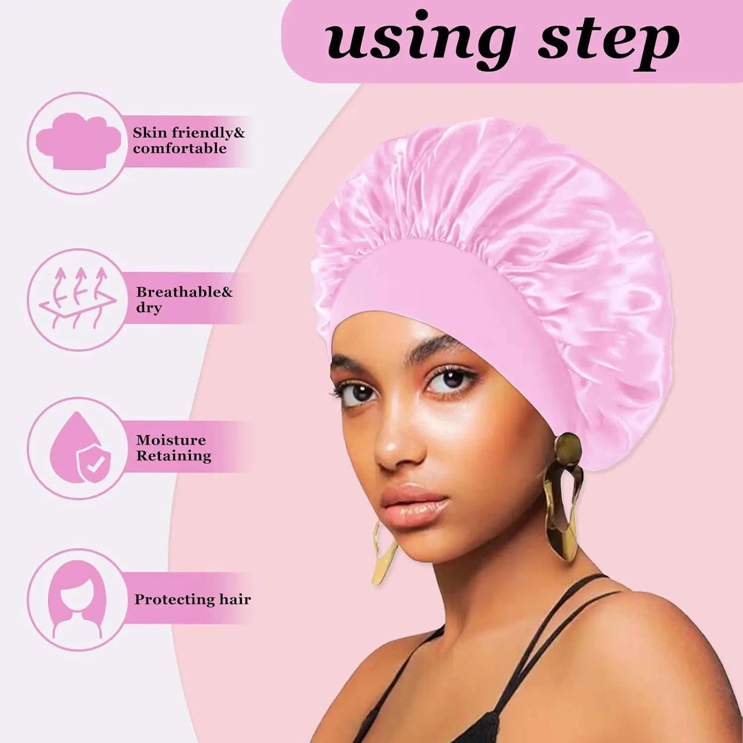 Bonnets en satin de soie pour femmes et hommes - Bonnet élastique à large bande pour cheveux bouclés - Bonnet de douche pour dormir, outil pour perruque