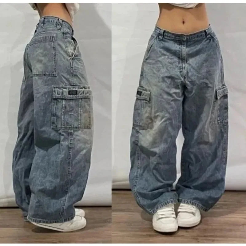 Mode américaine nouveau noir vieux trous lavés Baggy jean dames Y2K Vintage Punk mode décontracté Joker taille haute pantalon à jambes larges