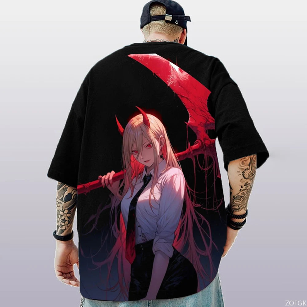 T-Shirt d'été à manches courtes pour hommes, ample et décontracté, avec personnage d'anime imprimé en 3d, surdimensionné, tendance, vêtements masculins