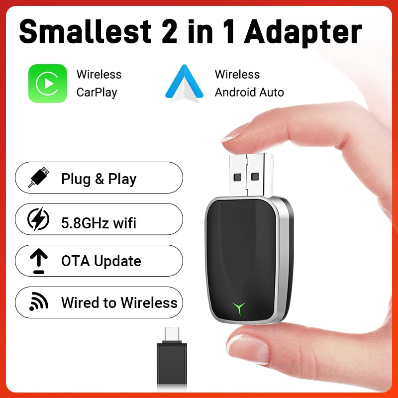 2in1 Wireless Carplay Adapter Android Auto Wired to Wireless Dongle AI Smart Box Automatic Connection Car Intelligent Systems