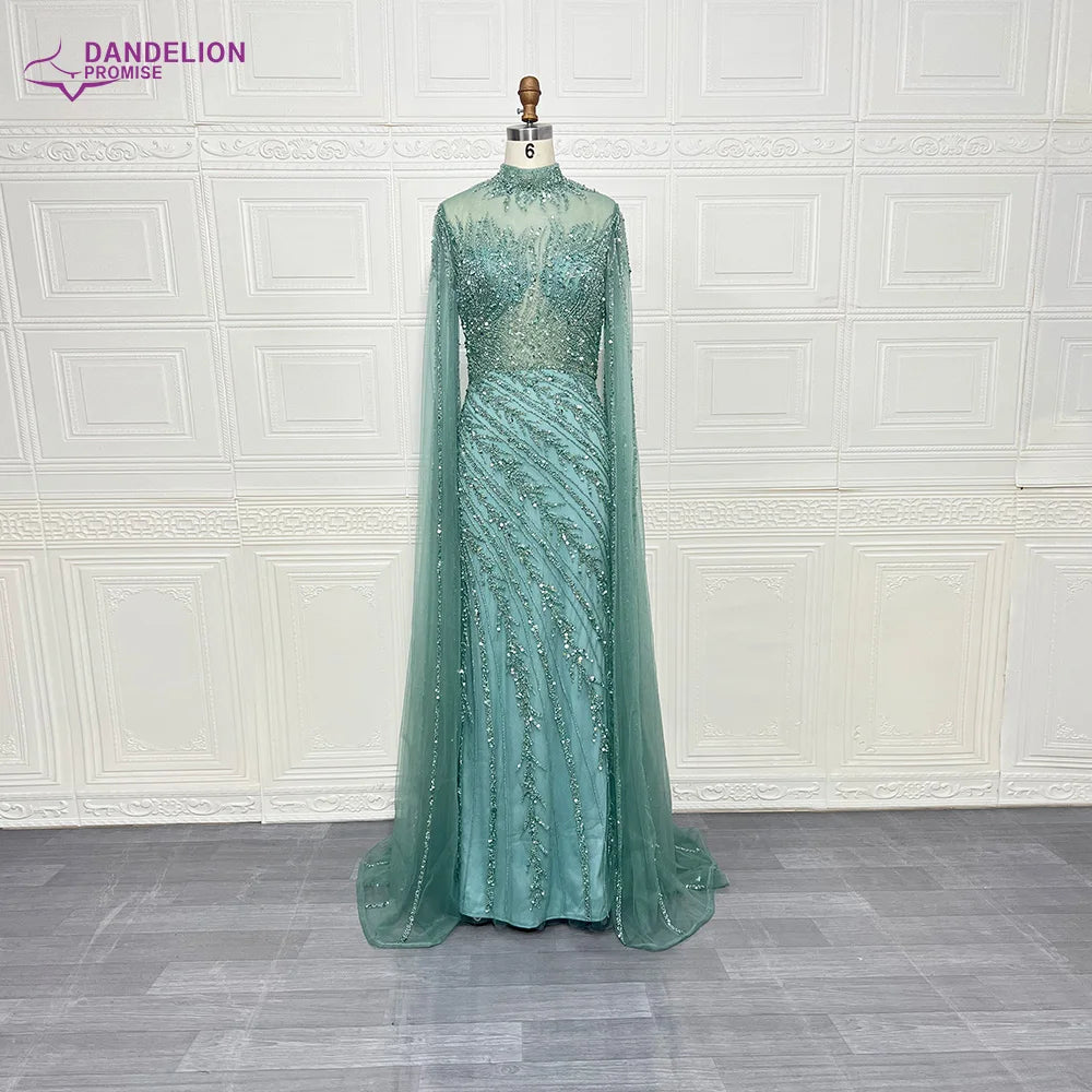 Robes de soirée de luxe sirène à manches cape perlées et col montant, collection 2025 à Dubaï, pour femmes, mariages et autres occasions spéciales
