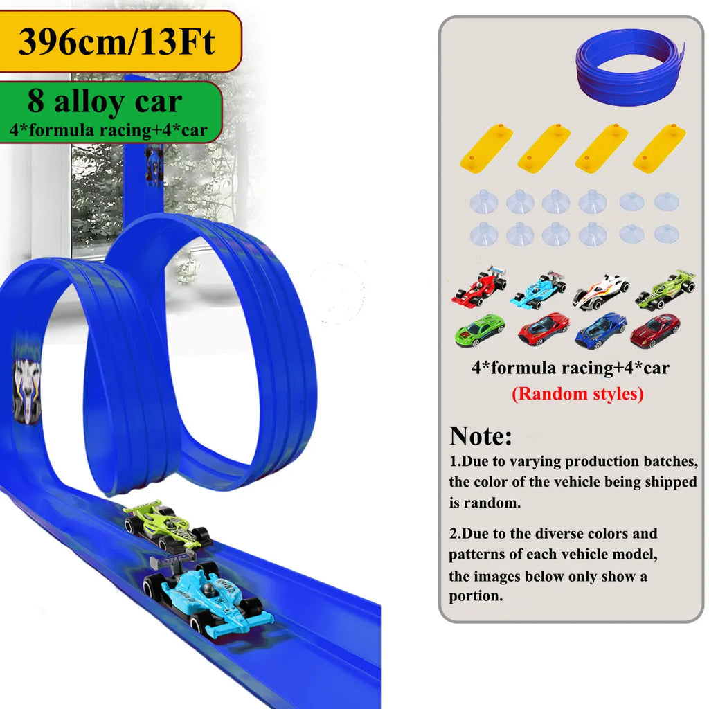 Net Bag 13Ft/16.3Ft Flexible Track Toy & Miniature Car DIY Competitive Rail Vehicle Game Educational Gift for Children Christmas