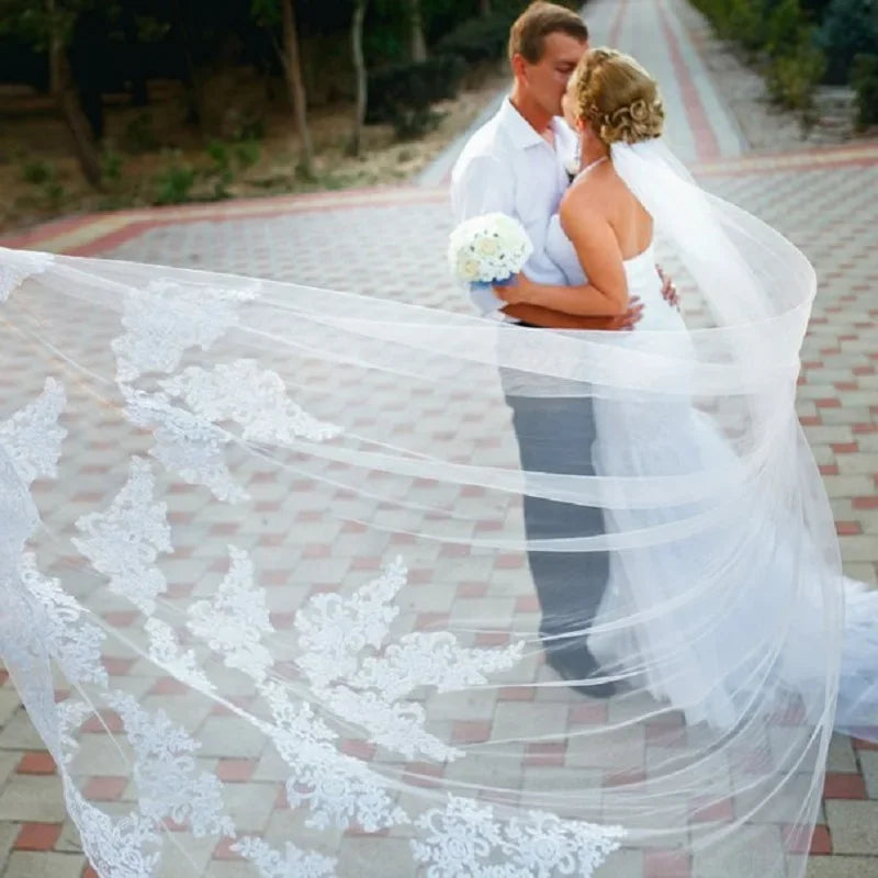 Accessoires de mariage Mariage Voile de mariée 3M avec peigne et bordure en dentelle Voile de mariée cathédrale Voiles de mariée Velos De Novia Largos
