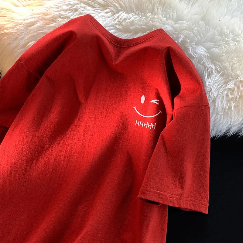 T-shirt manches courtes pour hommes et femmes, visage souriant, drôle, mode Couple, américain, basique, Simple, surdimensionné, ample, pull pour garçons