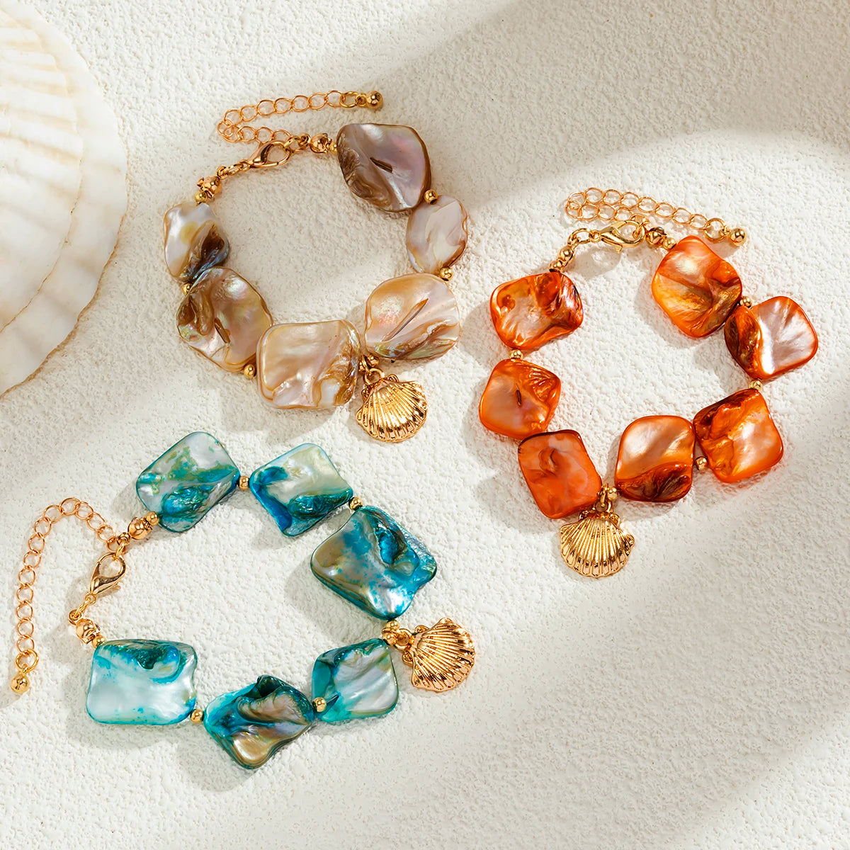 Bracelets Ingemark multicolores bohèmes à maillons irréguliers pour femmes, style Kpop, boucle OT, pendentif conque, bijoux de main esthétiques Y2K