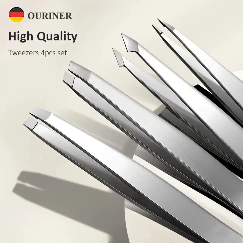 Ensemble de pinces à sourcils Ouriner 4 pièces pinces à sourcils en acier inoxydable ensemble d'outils de beauté professionnels pour la croissance des poils du visage vers l'intérieur