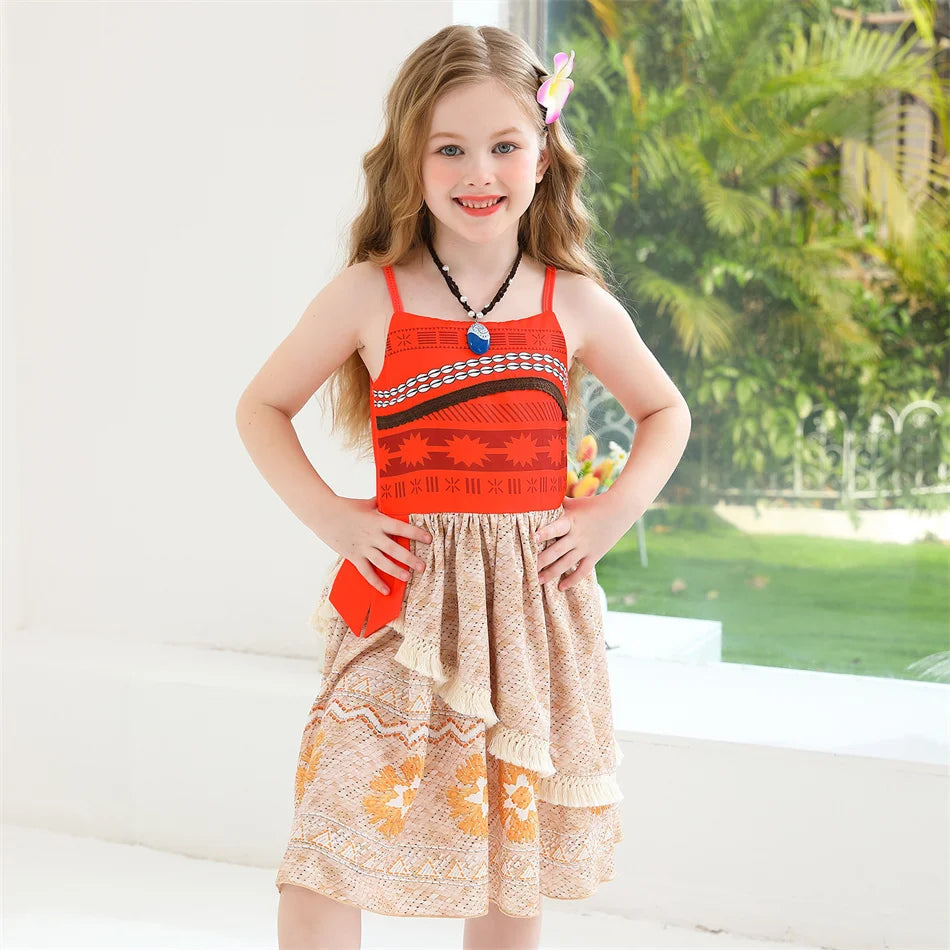 Robe de princesse Disney Moana Vaiana, Costume Cosplay sans manches, vêtements de fête d'anniversaire d'halloween pour enfants, tenues de carnaval