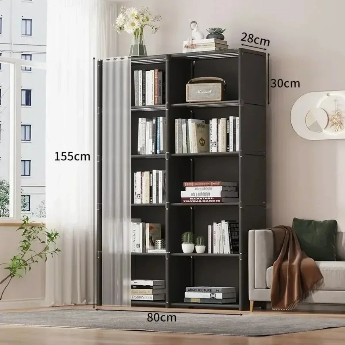 Armoire anti-poussière 6/5 niveaux, grande capacité, étagère de séparation, meuble de chambre à coucher, montage facile, meuble de rangement