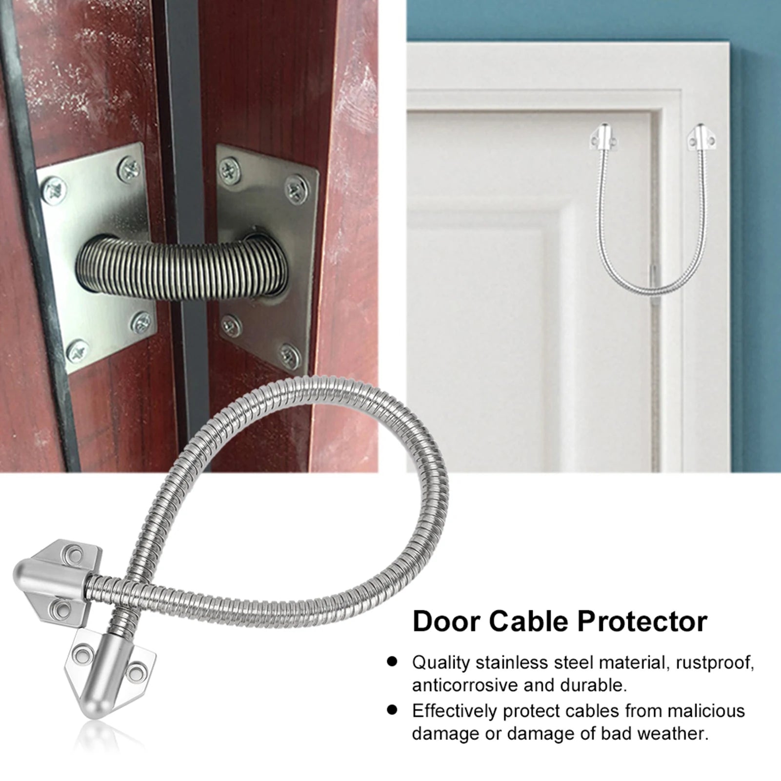 Protection de câble de contrôle d'accès Defender en acier inoxydable avec boucle de porte apparente et gaine pour une installation sécurisée