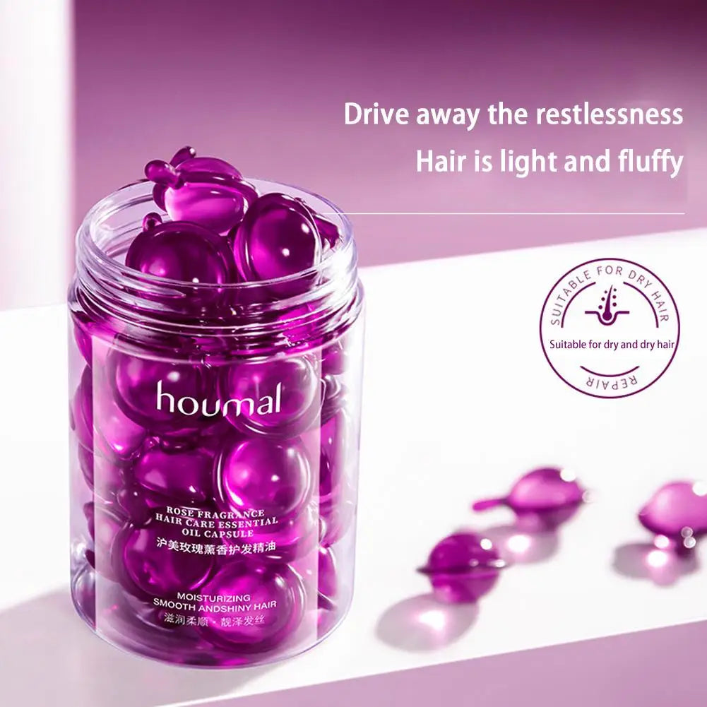 Sérum coiffant pour cheveux secs et indisciplinés, capsules d'huile essentielle de rose, soin sans rinçage anti-frisottis, répare les cheveux secs et abîmés