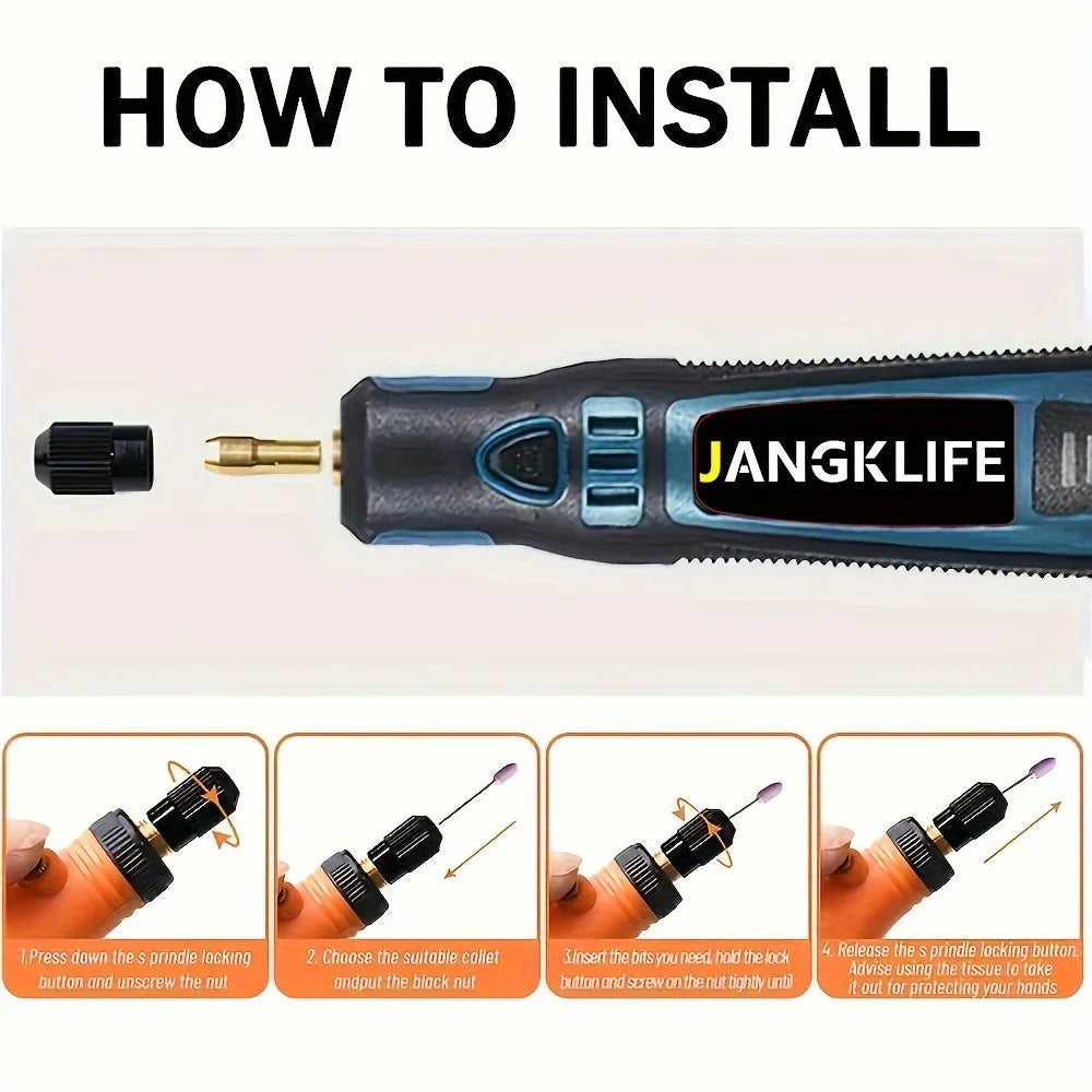 JANGKLIFE Kit d'outils rotatifs sans fil USB stylo de gravure sur bois bricolage pour bijoux métal verre Mini perceuse sans fil