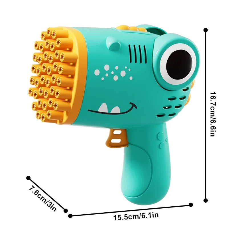 Machine à bulles dinosaure 40 trous, cadeau pour enfants, fabrication de bulles en continu, mariage, extérieur (liquide à bulles et piles non inclus)