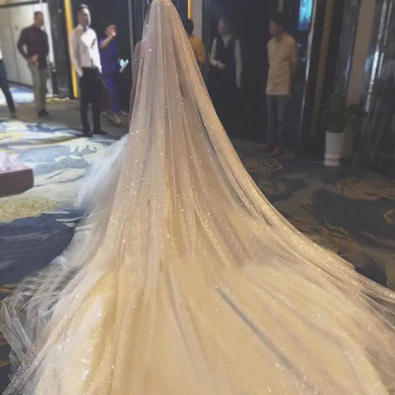 Voile de mariée scintillant blanc cassé, long de 3 m, une seule couche, style cathédrale de luxe