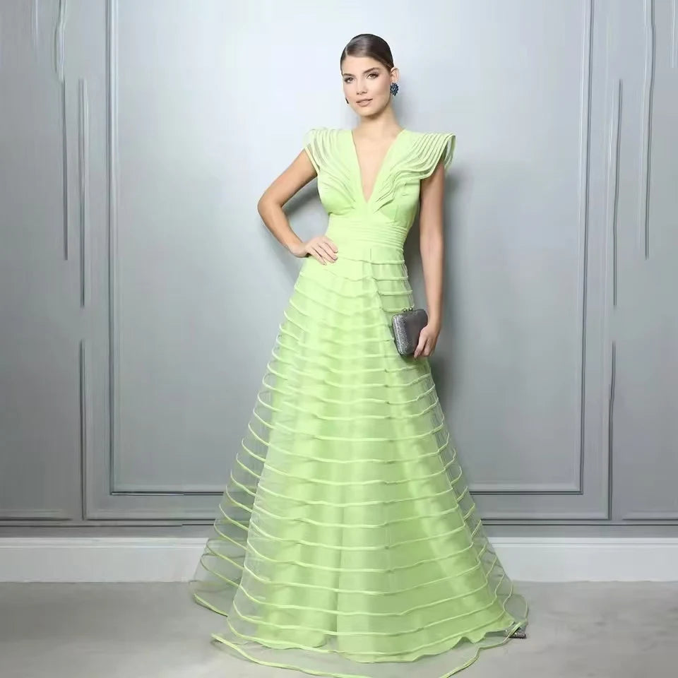 ROSES Robe de bal fuchsia trapèze plissée sans manches pour femme, décolleté en V profond, robe de soirée de mariage, robe de bal personnalisée