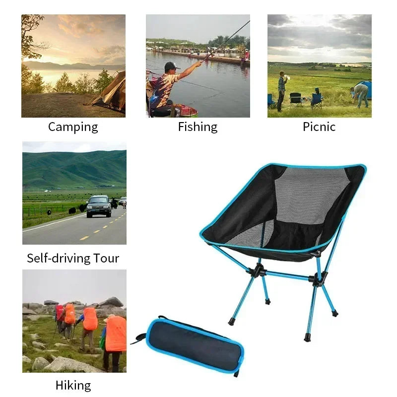 Chaises pliantes portables d'extérieur, idéales pour la plage, les barbecues, les voyages, la randonnée et les pique-niques. Faciles à transporter et pratiques