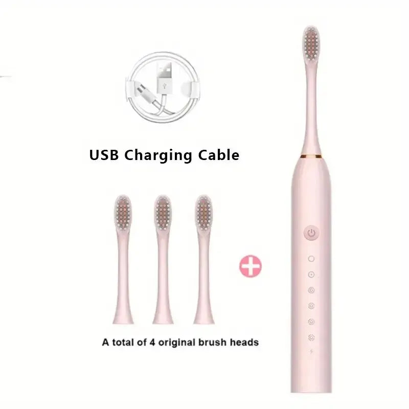 Brosse à dents électrique ultrasonique, Mode à Six vitesses, cheveux doux, chargement USB, étanche, nettoyeur de dents pour adulte, ensemble automatique pour Couple