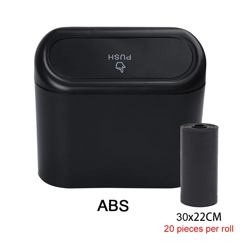 The covered car trash can contains 3 black garbage bags. The small car trash can is leak proof and miniature