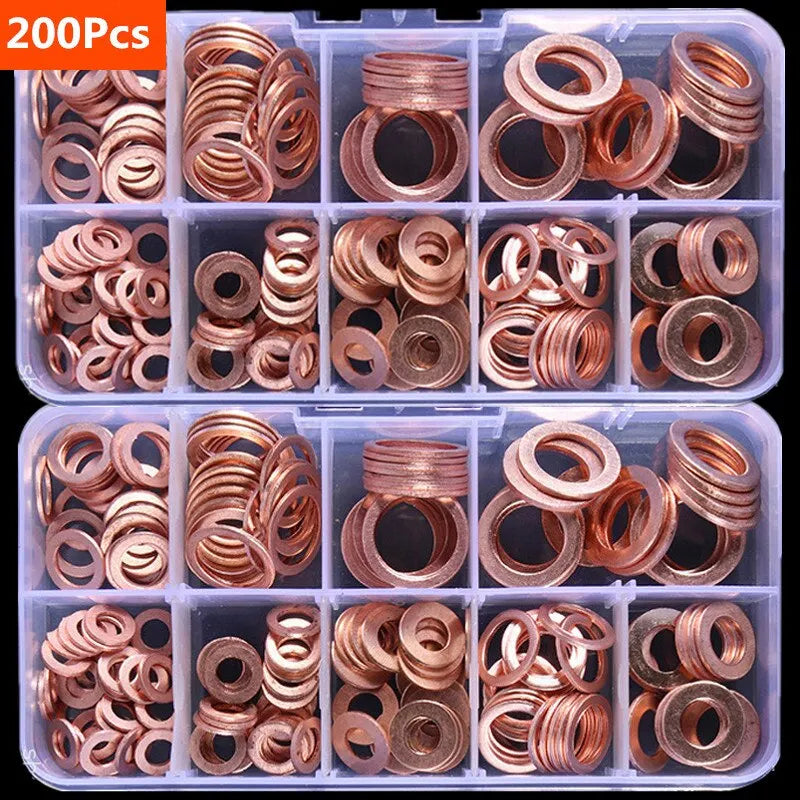Kit d'assortiment de joints d'étanchéité en cuivre, écrous et boulons, bague plate, avec boîte // M8/M10/M12/M14 pour bouchons de puisard