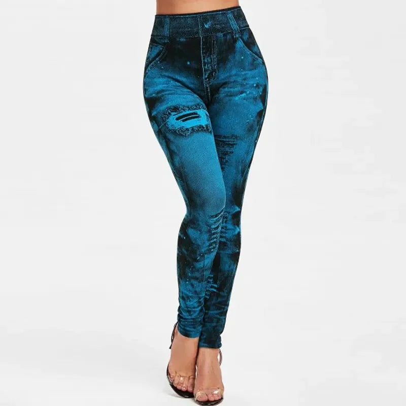 Femmes Imitation jean Leggings extensibles mode Sexy mince Push Up dame Leggings de gymnastique casual Simple taille haute Streetwear Leggings