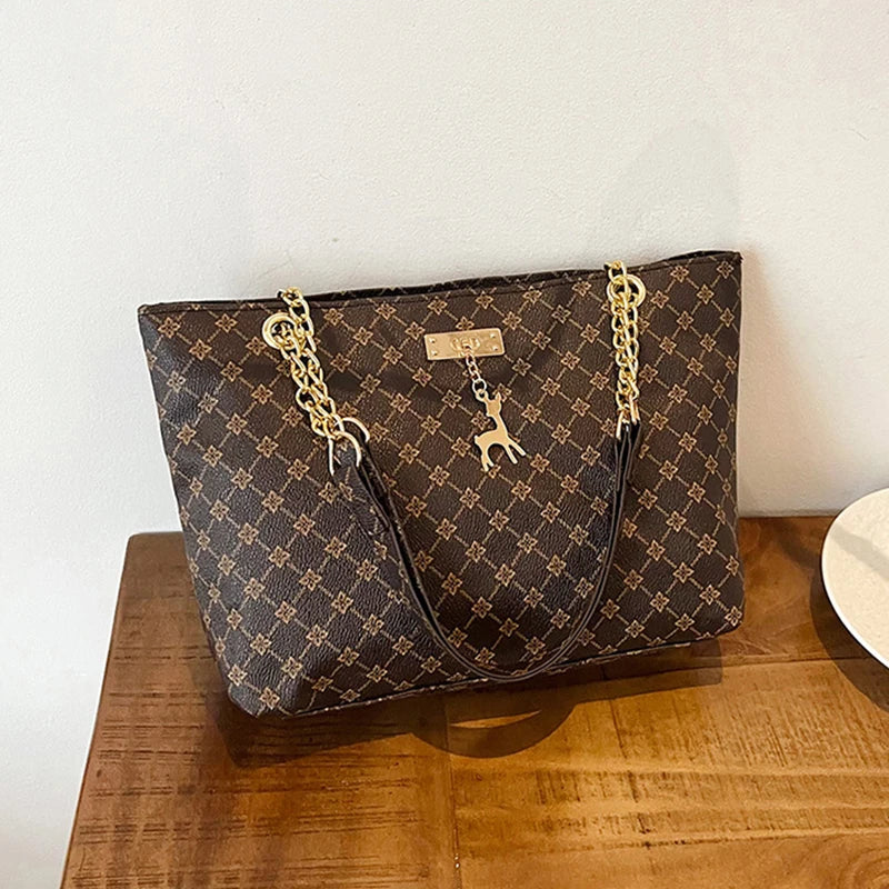 New Presbyopia Handbag Texture Soft Leather Large Capacity Tote Women Bag With Hanging Accessories Shoulder Bag