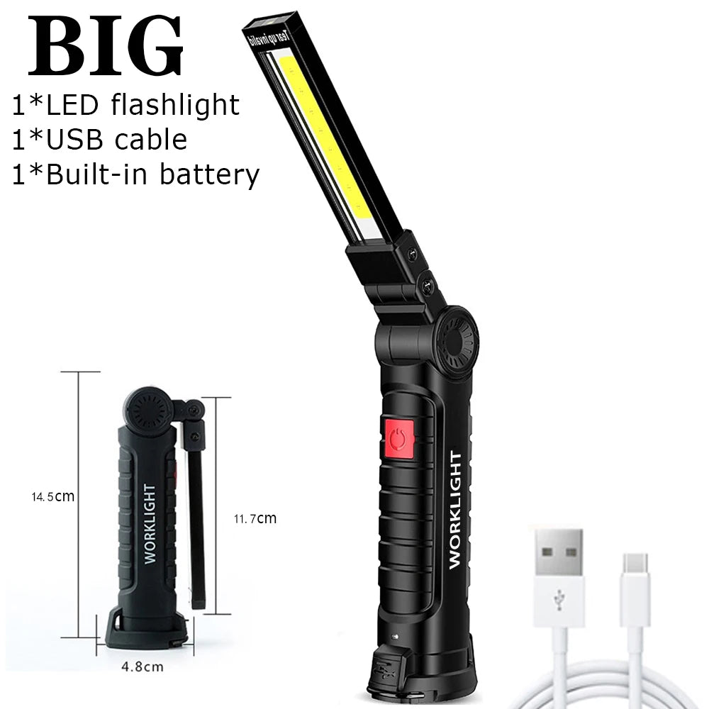 Lampe de poche USB, torche Rechargeable, outil cadeaux pour hommes, lampe de travail LED avec Base magnétique, 5 Modes pour la maison et le Camping en plein air