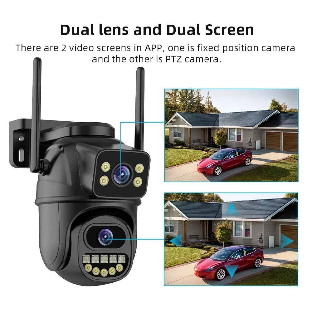 4K 8MP HD Wifi PTZ caméra extérieure 4MP double objectif double écran AI suivi automatique caméra IP CCTV Audio Surveillance vidéo P2P iCSee