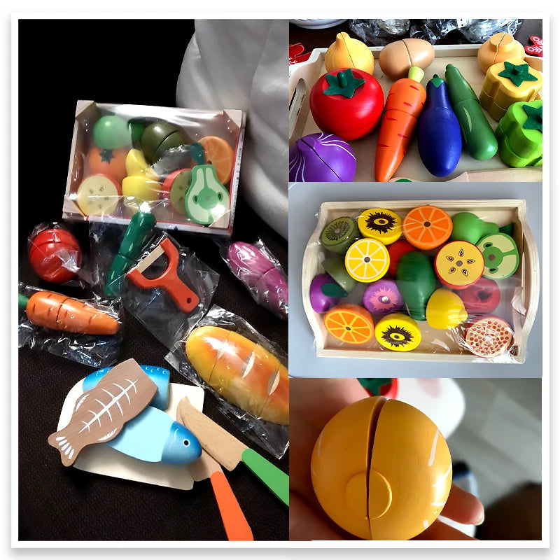 Cuisine de simulation en bois, jeu classique Montessori, jouet éducatif pour enfants, cadeau pour enfants, ensemble de découpe de fruits et légumes