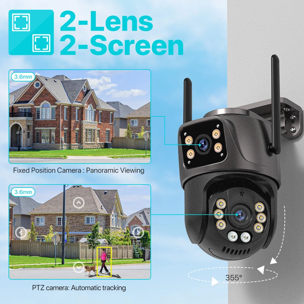 4K 8MP HD Wifi PTZ caméra extérieure 4MP double objectif double écran AI suivi automatique caméra IP CCTV Audio Surveillance vidéo P2P iCSee