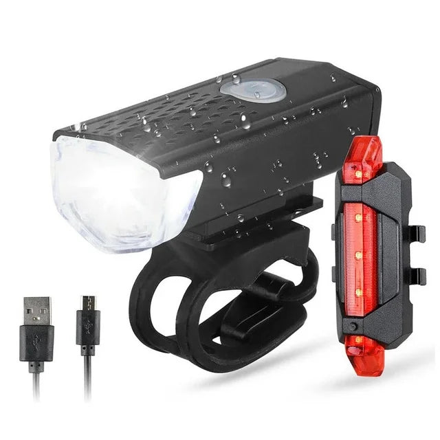 Bike Light Set Front Light with Taillight LED Rechargeable Bicycle Lights 3 Modes Headlight Easy to Install Night Cycling Lamp