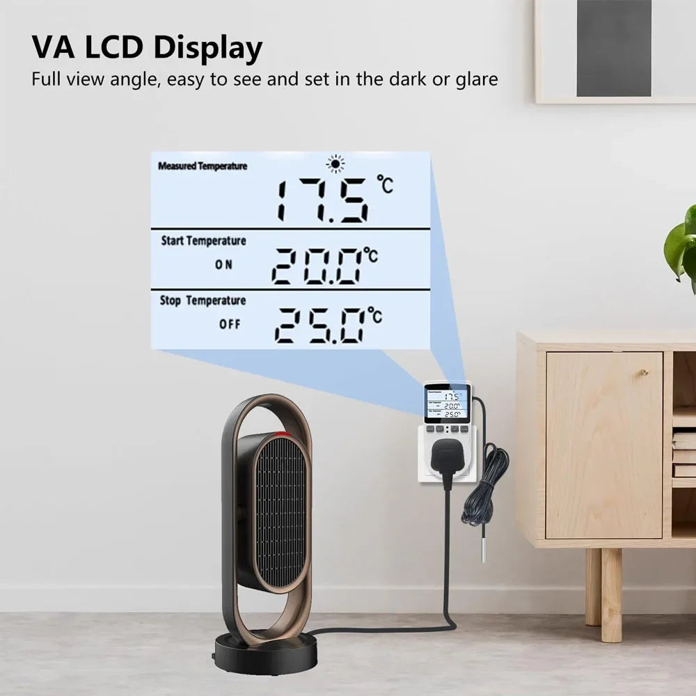 EU Plug Digital Temperature Controller Timer Socket Thermostat With Timer Switch Cooling Heating Temperature Sensor