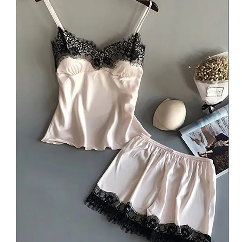 Femmes pyjama costume mode col en v dentelle Sexy Lingerie pyjamas sommeil ensemble short et haut vêtements de nuit nouveau