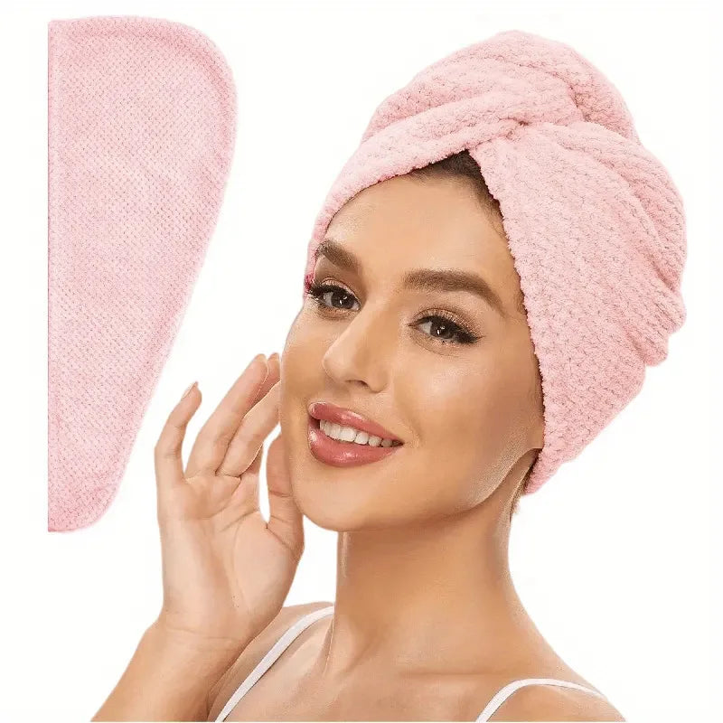 Serviette pour cheveux unie, bonnet de séchage texturé, 25 x 65 cm, serviette absorbante pour femmes à chemise boutonnée