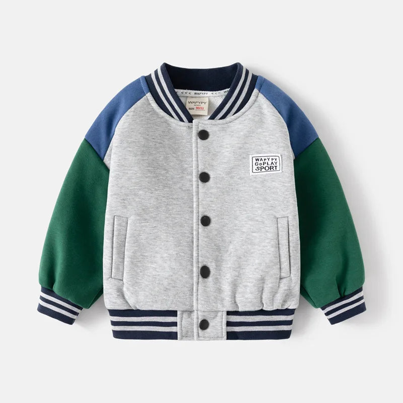 Manteau de Baseball avec lettres pour enfants, automne-hiver 2025, sweat-shirt épais à boutons pour garçons, col en v, manteau de couleur bloquée
