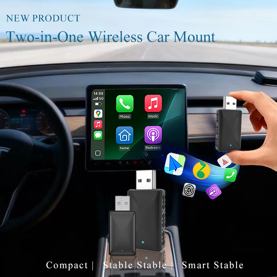 2in1 Wireless Carplay Adapter Android Auto Wired to Wireless Dongle AI Smart Box Automatic Connection Car Intelligent Systems