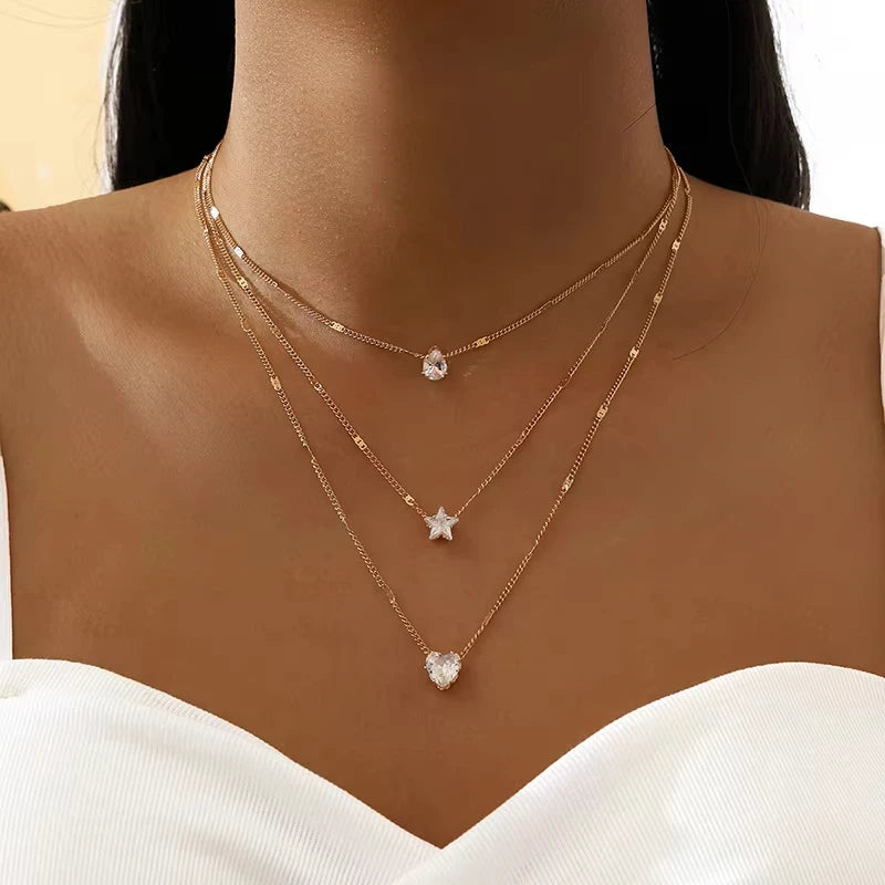 Collier pendentif en Zircon pour femmes, chaîne multicouche, ras du cou, mode féminine, bijoux brillants, cadeau de fête