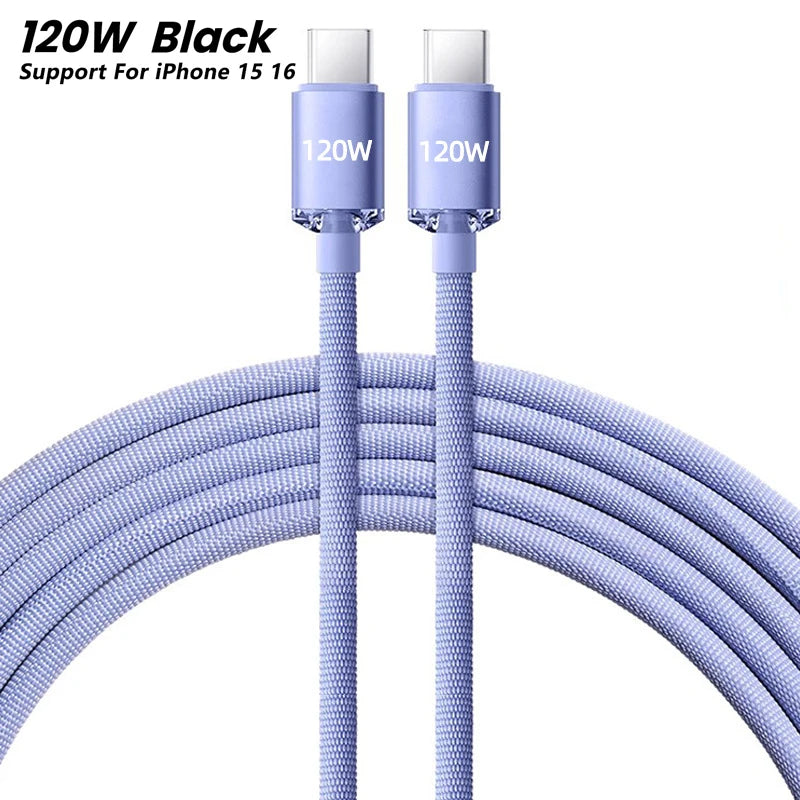 Câble USB C NNBILI 120W Super PD chargeur rapide câble C à C pour iPhone 15 16 Samsung Xiaomi Huawei cordon de données de charge rapide