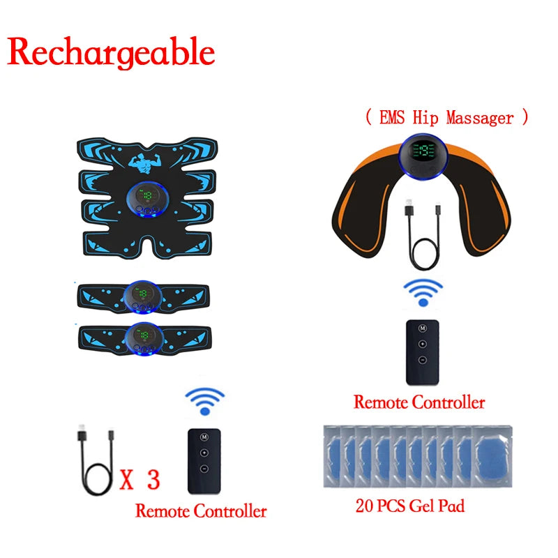 New USB Rechargeable EMS Muscle Stimulator ABS Arm 3 IN 1 Trainer Smart Wireless Fitness Abdominal Training Electric Body Slim