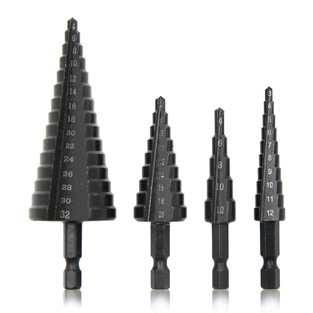Foret étagé à queue hexagonale droite, noir, 3-12/4-12/4-20/4-32 mm, ensemble d'outils de perçage pour tour de forets