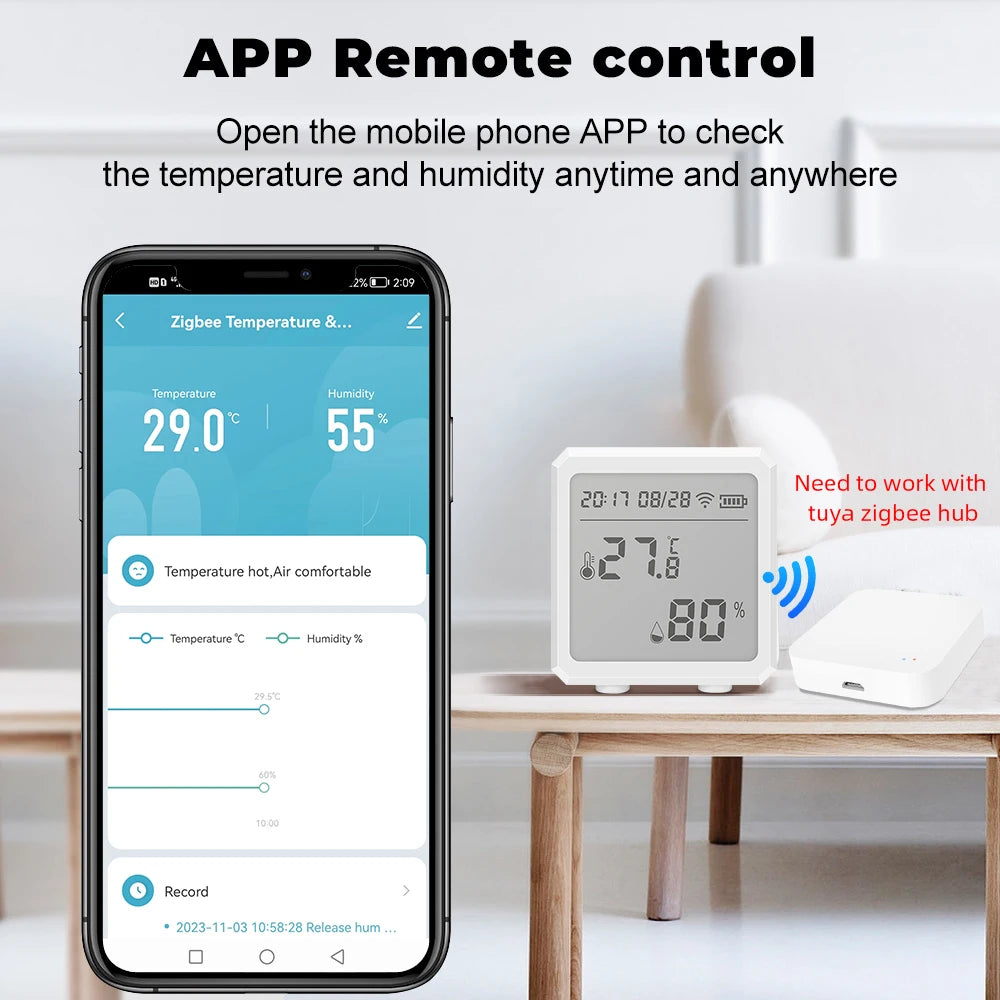 Zigbee – capteur de température et d'humidité, avec application Tuya, écran LCD, affichage numérique, thermomètre sans fil, fonctionne avec la couleur noir ou blanc