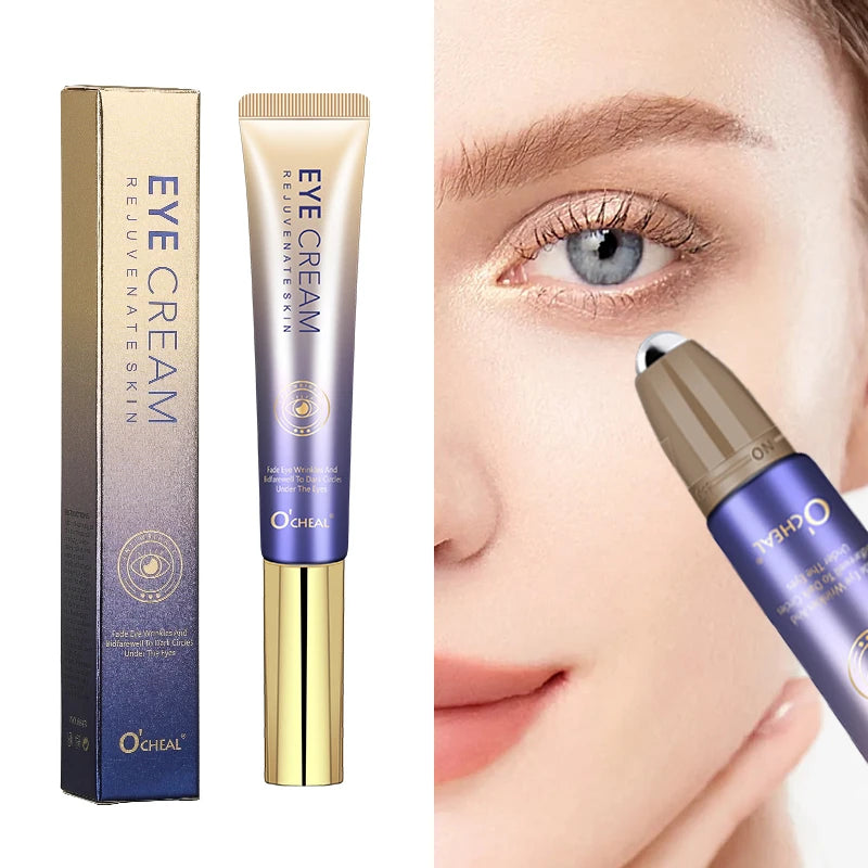 O'CHEAL Crème contour des yeux anti-rides avec bille, sérum hydratant à séchage rapide à l'acide hyaluronique, atténue les ridules