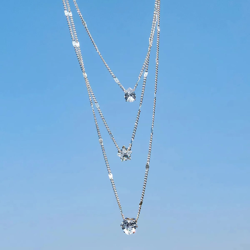 Collier pendentif en Zircon pour femmes, chaîne multicouche, ras du cou, mode féminine, bijoux brillants, cadeau de fête