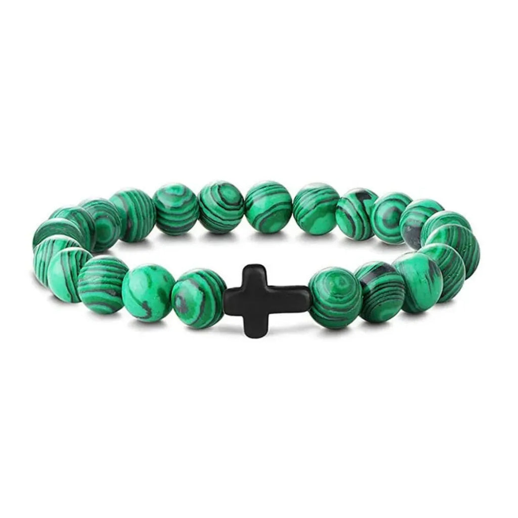 Prière hommes pierre naturelle perles de bois chapelet hématite croix Bracelets Onyx méditation Bracelet femmes Yoga bijoux Homme Pulsera