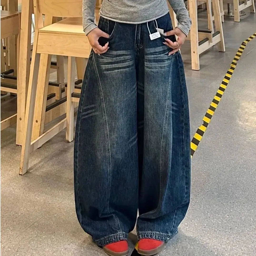 Jean Baggy ample décontracté pour femmes, bleu délavé, pantalon Cargo Vintage, jambes larges, surdimensionné, y2k