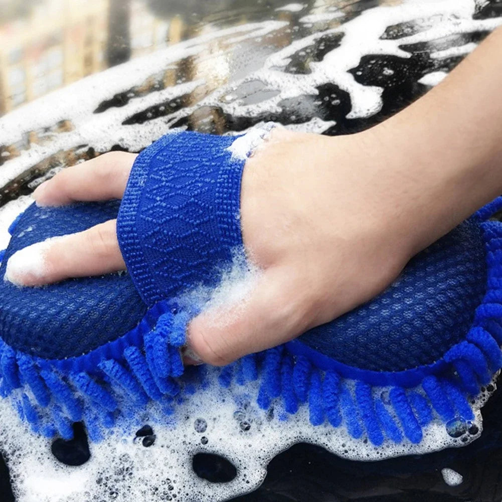 Éponge de lavage de voiture en microfibre Chenille bleue, 1 pièce, brosse de lavage, tampon, outil de nettoyage, serviette de lavage automobile, gants, accessoires de style