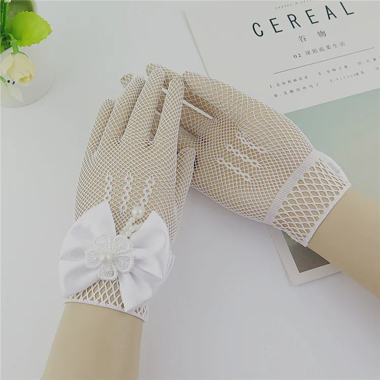 Gants de princesse tendance pour mariage, en maille, pour soirée, accessoires de fête pour enfants, avec un nœud d'anniversaire, gants de performance pour