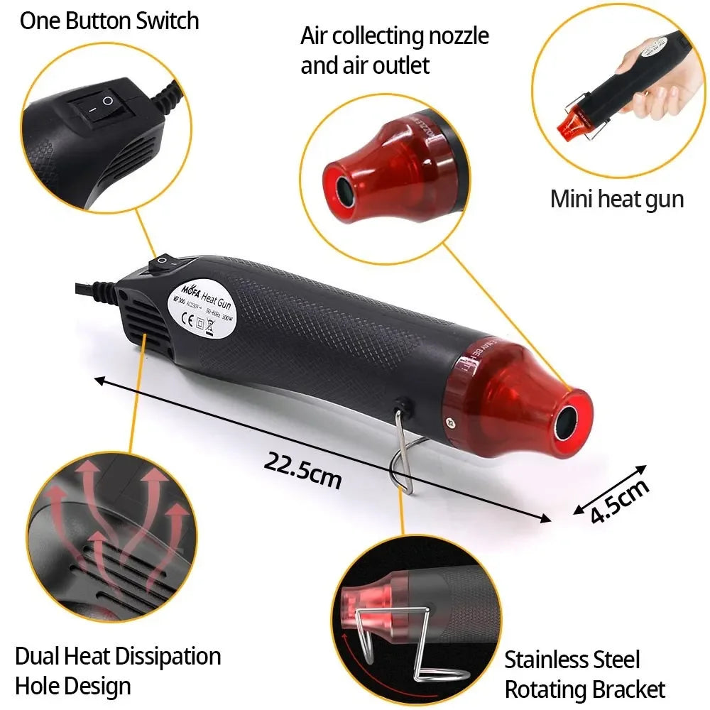 Pistolet à air chaud 220/110 V pour bricolage, outil de chauffage électrique, mini souffleur pour soudage, avec base de support rétractable