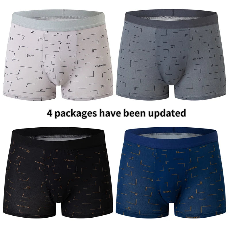 Ensemble de 4 sous-vêtements pour hommes, confortables et tendance, shorty imprimé grande taille, maillot de bain jusqu'à 6XL pour adolescents