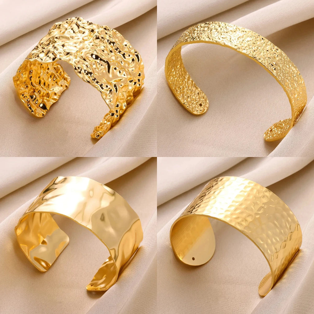 Bracelet classique à Texture ridée pour femmes, couleur or, manchette exquise, en acier inoxydable, ornement à la main, bijoux Punk