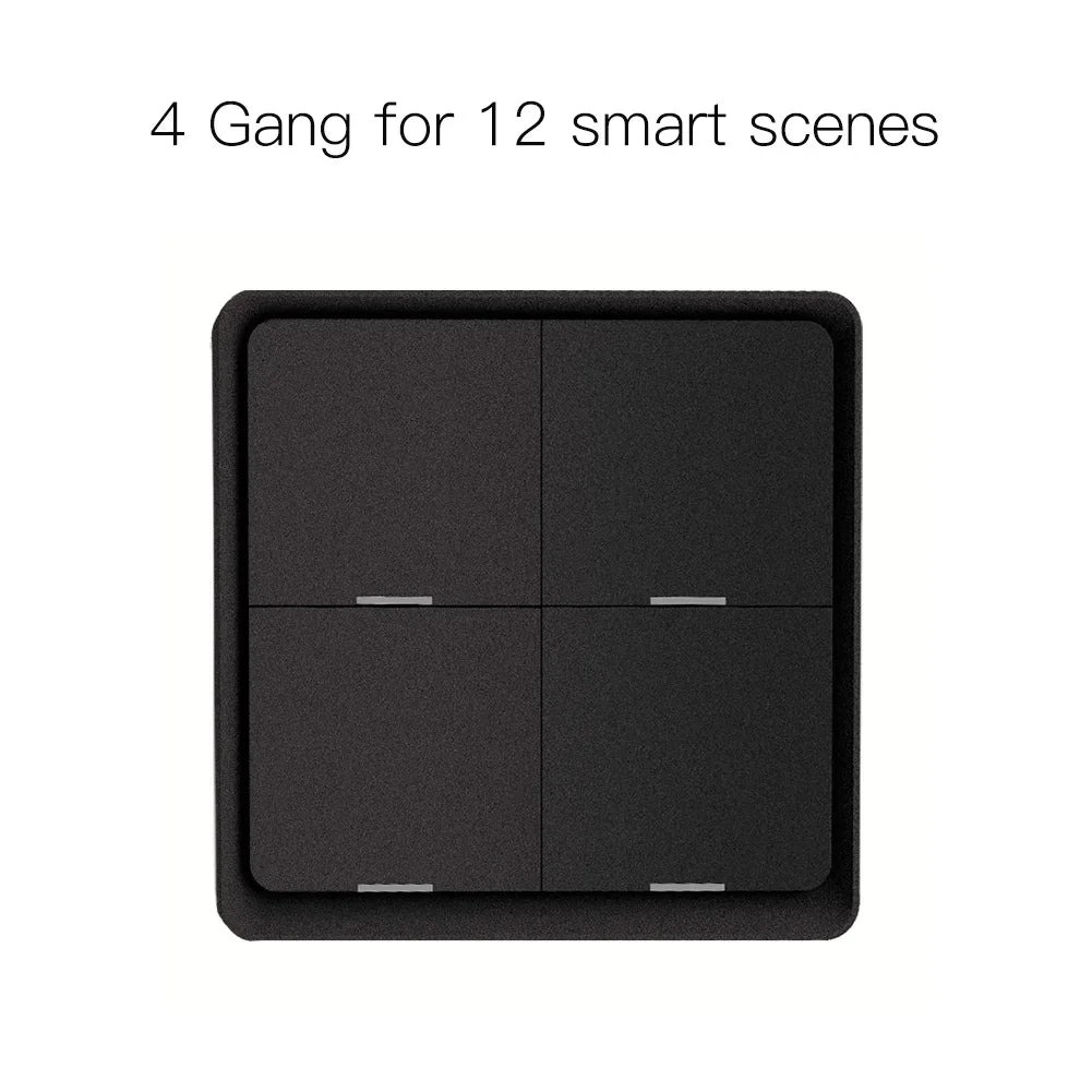 MOES 4 Gang Tuya ZigBee Wireless Scene Switch - 12 Customizable Automation Scenarios, Battery-Powered Push Button Controller for
